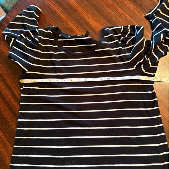 Talbots 100% Pima Cotton Black White Striped Long Puff Sleeve Crew Neck Top M - Picture 8 of 10